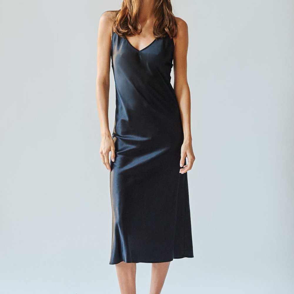 Sleeper Kate Black Silk Slip Dress